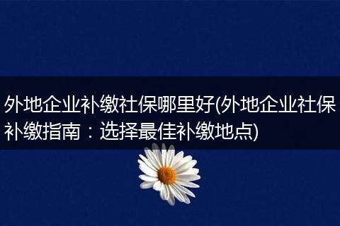 外地企业补缴社保哪里好(外地企业社保补缴指南：选择最佳补缴地点)