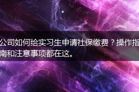 公司如何给实习生申请社保缴费？操作指南和注意事项都在这。