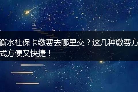 衡水社保卡缴费去哪里交？这几种缴费方式方便又快捷！