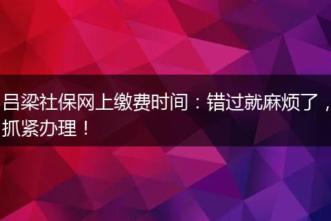 吕梁社保网上缴费时间：错过就麻烦了，抓紧办理！