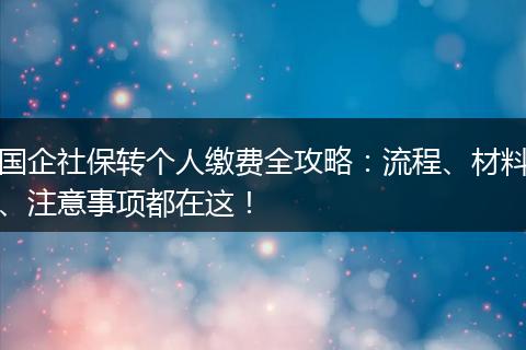 国企社保转个人缴费全攻略：流程、材料、注意事项都在这！