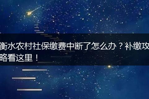 衡水农村社保缴费中断了怎么办?补缴攻略看这里!