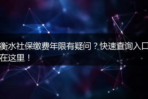 衡水社保缴费年限有疑问？快速查询入口在这里！