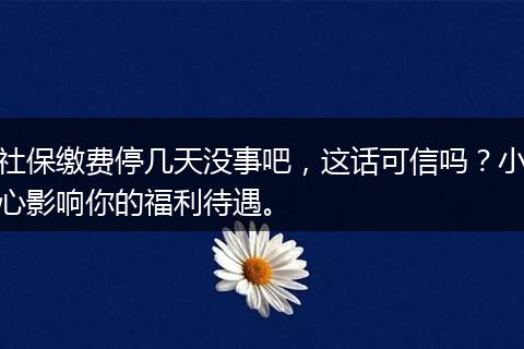 社保缴费停几天没事吧，这话可信吗？小心影响你的福利待遇。