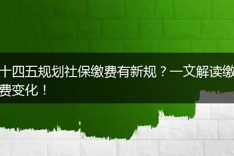 十四五规划社保缴费有新规？一文解读缴费变化！
