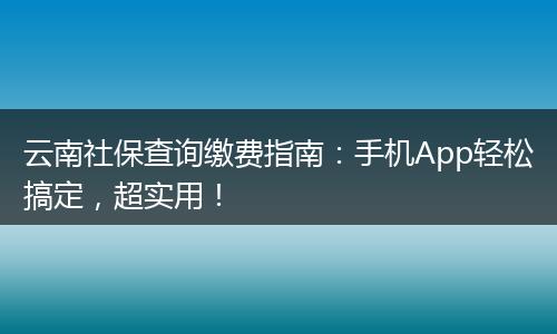 云南社保查询缴费指南：手机App轻松搞定，超实用！