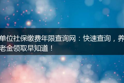 单位社保缴费年限查询网：快速查询，养老金领取早知道！