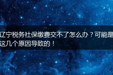 辽宁税务社保缴费交不了怎么办？可能是这几个原因导致的！