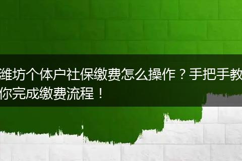 潍坊个体户社保缴费怎么操作？手把手教你完成缴费流程！