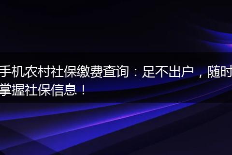 手机农村社保缴费查询：足不出户，随时掌握社保信息！