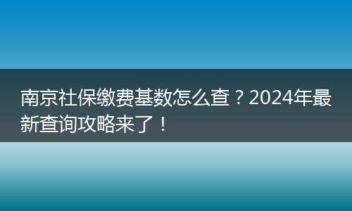 南京社保缴费基数怎么查?2024年最新查询攻略来了!