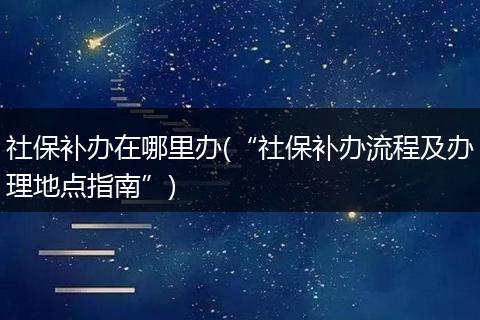 社保补办在哪里办(“社保补办流程及办理地点指南”)