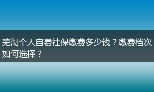 芜湖个人自费社保缴费多少钱？缴费档次如何选择？