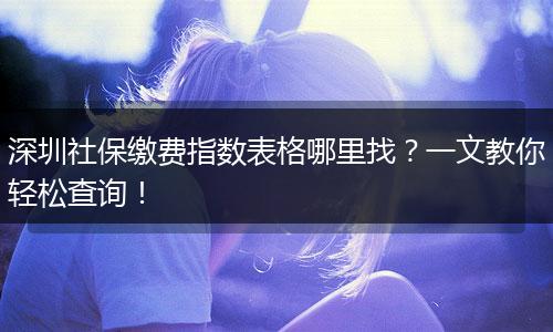 深圳社保缴费指数表格哪里找？一文教你轻松查询！