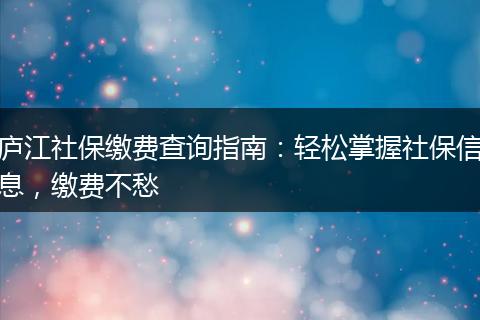 庐江社保缴费查询指南：轻松掌握社保信息，缴费不愁