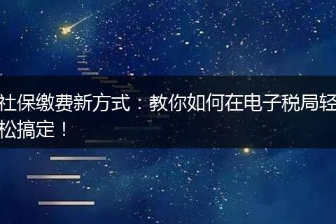 社保缴费新方式：教你如何在电子税局轻松搞定！