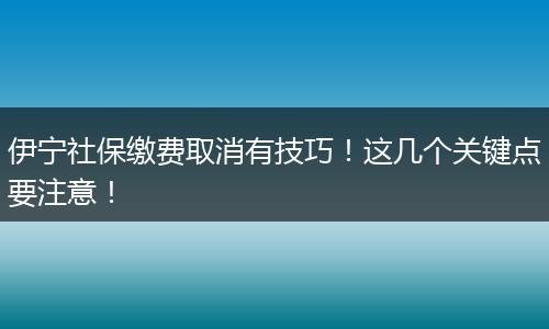 伊宁社保缴费取消有技巧！这几个关键点要注意！