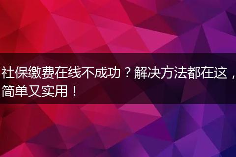 社保缴费在线不成功？解决方法都在这，简单又实用！