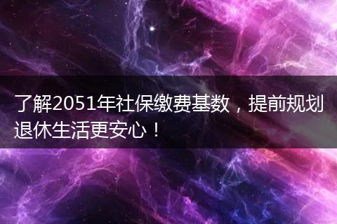 了解2051年社保缴费基数，提前规划退休生活更安心！