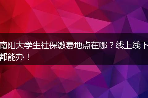 南阳大学生社保缴费地点在哪？线上线下都能办！