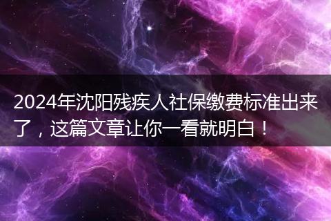2024年沈阳残疾人社保缴费标准出来了，这篇文章让你一看就明白！