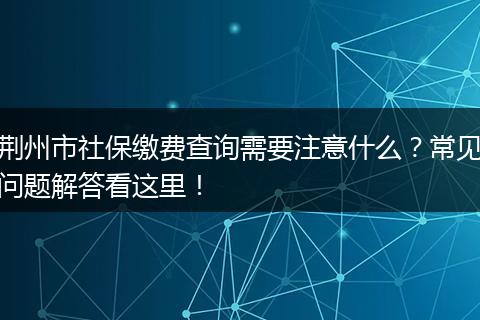 荆州市社保缴费查询需要注意什么？常见问题解答看这里！