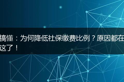 搞懂：为何降低社保缴费比例？原因都在这了！