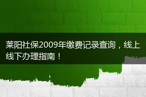 莱阳社保2009年缴费记录查询,线上线下办理指南!