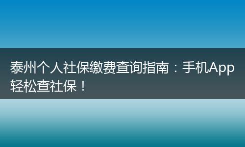 泰州个人社保缴费查询指南:手机App轻松查社保!