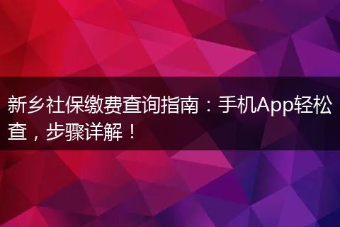 新乡社保缴费查询指南:手机App轻松查,步骤详解!