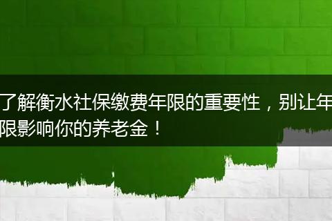 了解衡水社保缴费年限的重要性，别让年限影响你的养老金！