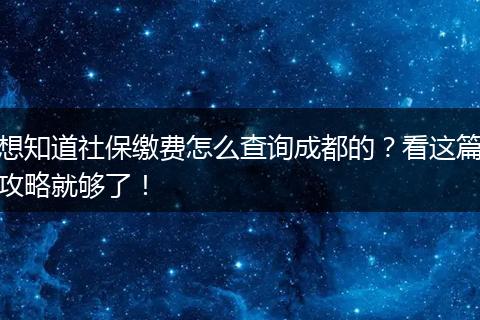 想知道社保缴费怎么查询成都的？看这篇攻略就够了！