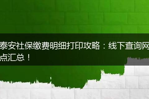 泰安社保缴费明细打印攻略：线下查询网点汇总！