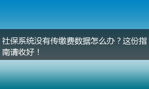 社保系统没有传缴费数据怎么办？这份指南请收好！