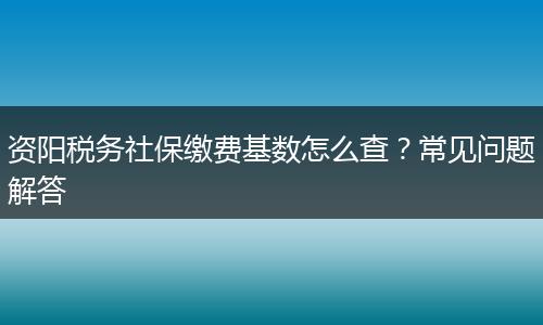 资阳税务社保缴费基数怎么查？常见问题解答