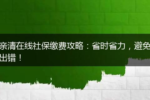 亲清在线社保缴费攻略:省时省力,避免出错!