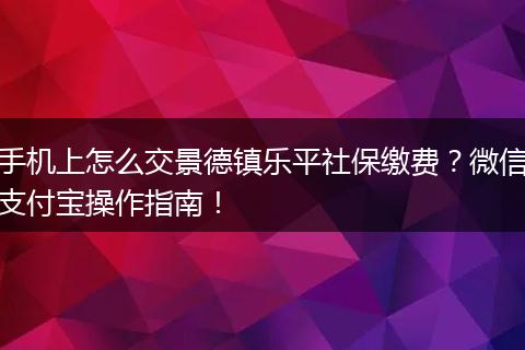 手机上怎么交景德镇乐平社保缴费?微信支付宝操作指南!