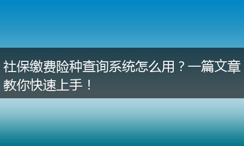 社保缴费险种查询系统怎么用?一篇文章教你快速上手!