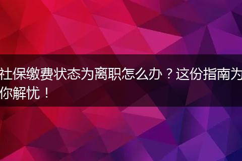 社保缴费状态为离职怎么办？这份指南为你解忧！