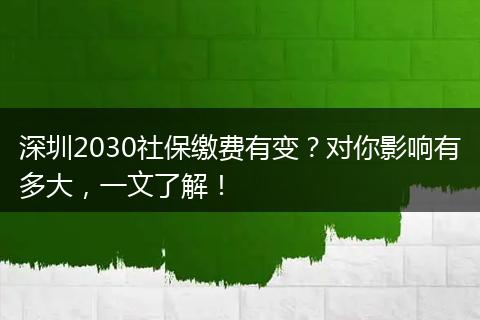 深圳2030社保缴费有变?对你影响有多大,一文了解!