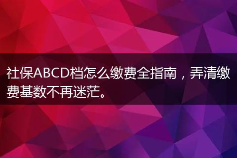 社保ABCD档怎么缴费全指南，弄清缴费基数不再迷茫。