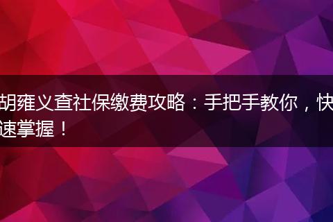 胡雍义查社保缴费攻略：手把手教你，快速掌握！