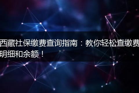 西藏社保缴费查询指南：教你轻松查缴费明细和余额！