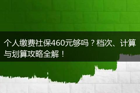 个人缴费社保460元够吗?档次、计算与划算攻略全解!