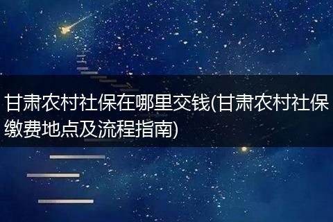 甘肃农村社保在哪里交钱(甘肃农村社保缴费地点及流程指南)