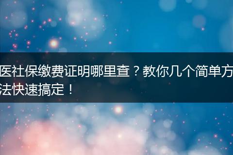 医社保缴费证明哪里查?教你几个简单方法快速搞定!