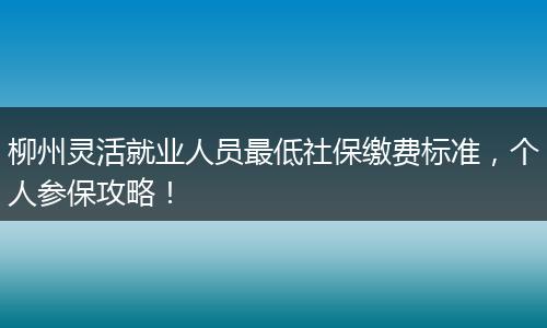 柳州灵活就业人员最低社保缴费标准，个人参保攻略！