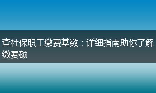 查社保职工缴费基数：详细指南助你了解缴费额