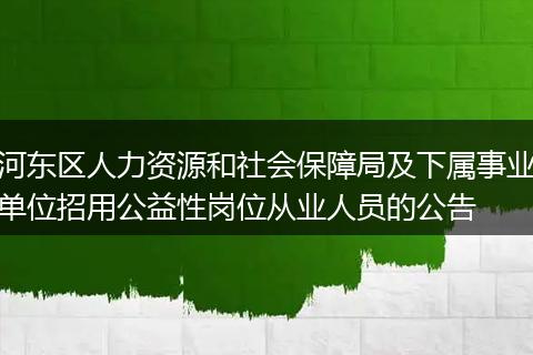 河东区人力资源和社会保障局及下属事业单位招用公益性岗位从业人员的公告