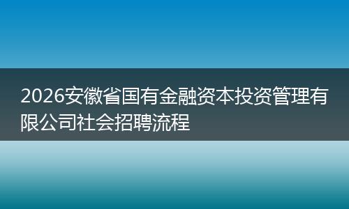 2026安徽省国有金融资本投资管理有限公司社会招聘流程